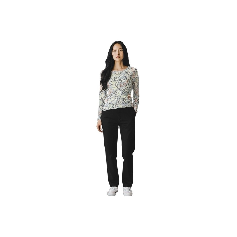 Tory Burch Cotton Print‎ Long Sleeve Top Raw Hem Cuff Abstract Pattern Women's M